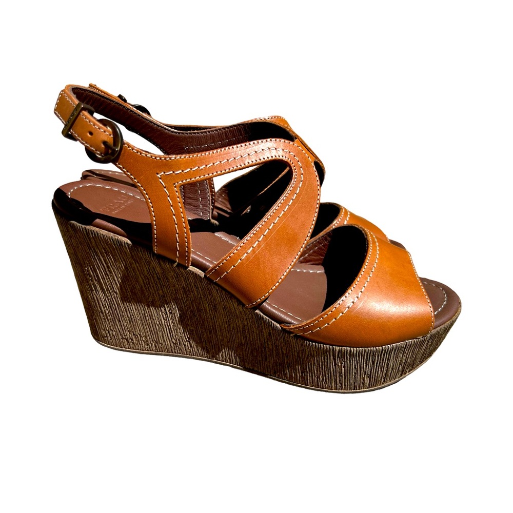 NEW FRAU Italian leather wedge sandals in Camel Size 41 Eur